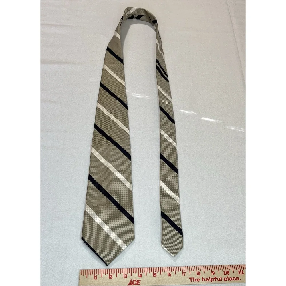 FACONNABLE Mens‎ Silk/Cotton Blend Necktie STRIPED Gold/Black/Cream EUC